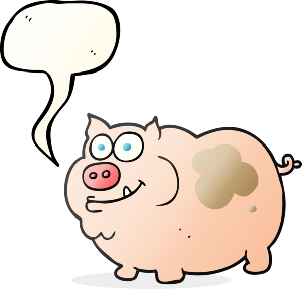 Bir insan tarafından çizilmiş serbest konuşma balonu çizgi film domuzu.
