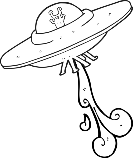 Bir insan tarafından çizilmiş siyah beyaz çizgi film uzay gemisi.