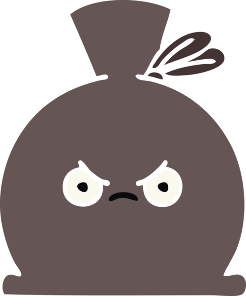 Bir insan tarafından çizilmiş bir çuvalın düz renkli retro karikatürü