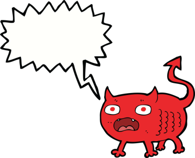 Bir insan tarafından çizilmiş konuşma balonlu küçük şeytan.