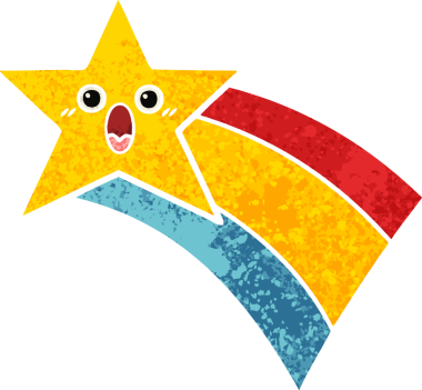 Bir insan tarafından çizilmiş gökkuşağı yıldızının retro çizim tarzı karikatürü