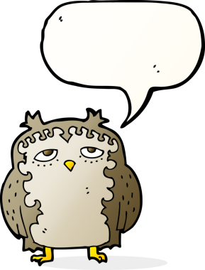 bir insan tarafından çizilmiş konuşma baloncuklu yaşlı baykuş.