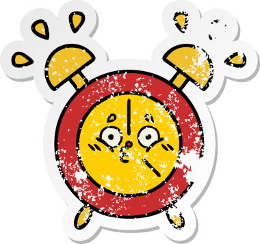 Bir insan tarafından çizilmiş sevimli bir çizgi film çalar saatinin sıkıntılı çıkartması.