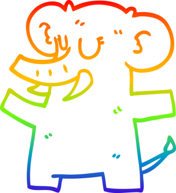 Gökkuşağı gradyan çizgi çizimi bir insan tarafından çizilmiş ayakta duran bir fil