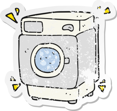 Bir insan tarafından çizilmiş bir çizgi film gürültü çıkaran çamaşır makinesinin gerici baskısı.