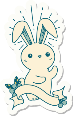 Bir insan tarafından çizilmiş dövme stili şirin bir tavşan.