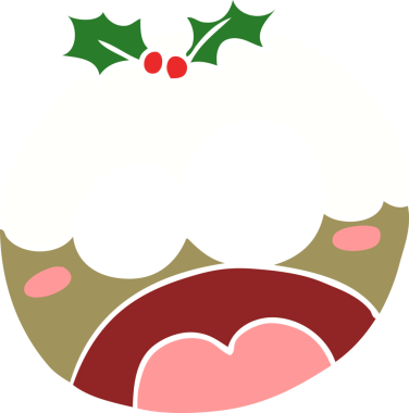 Düz renkli çizgi film bir insan tarafından çizilmiş yılbaşı pudingini şok etti