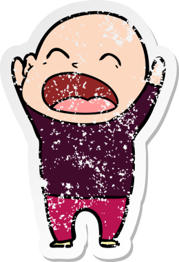 Bir insan tarafından çizilmiş kel bir adam diye bağıran bir çizgi film çıkartması.