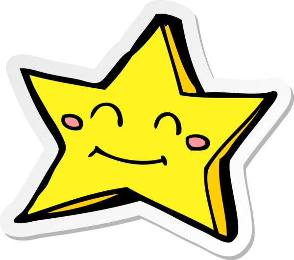 Bir insan tarafından çizilmiş mutlu bir yıldız karakterinin çıkartması.