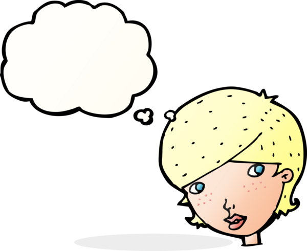 Bir insan tarafından çizilmiş düşünce baloncuğu olan çizgi film dostu kadın.