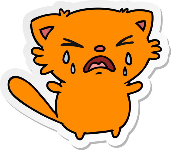 Şirin bir kawai kedisinin insan tarafından çizilmiş serbest sticker karikatürü.