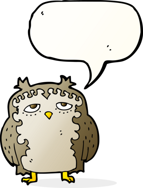 bir insan tarafından çizilmiş konuşma baloncuklu yaşlı baykuş.