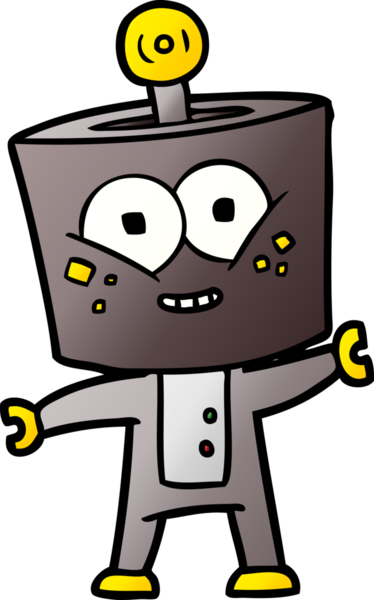 Bir insan tarafından çizilmiş mutlu çizgi film robotu