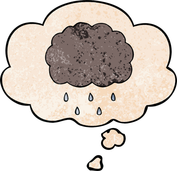 Bir insan tarafından çizilmiş grunge desenli düşünce baloncuklarıyla yağmur yağıyor.
