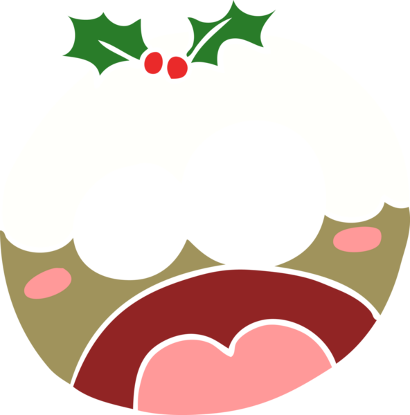 Düz renkli çizgi film bir insan tarafından çizilmiş yılbaşı pudingini şok etti