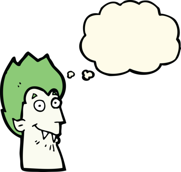 Bir insan tarafından çizilmiş düşünce balonlu vampir kafası.