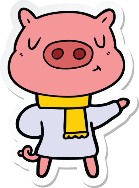 Bir insan tarafından çizilmiş, kışın giydirilmiş domuz etiketi.