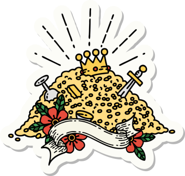 Bir insan tarafından çizilmiş dövme stili altın yığını.