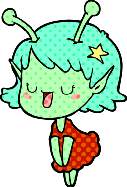 Bir insan tarafından çizilmiş mutlu uzaylı kız çizgi filmi.