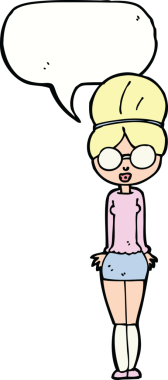 Bir insan tarafından çizilmiş konuşma balonu olan bir kütüphaneci kadın.