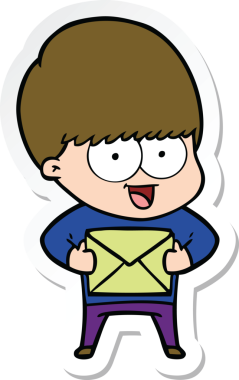 Bir insan tarafından çizilmiş mutlu bir çizgi film çocuğunun çıkartması.