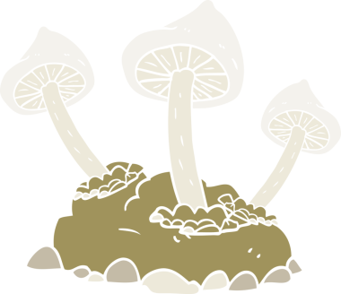 Bir insan tarafından çizilen mantarların düz renk çizimi