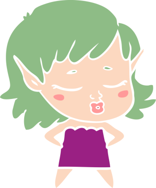 Bir insan tarafından çizilmiş düz renkli bir elf kızı.