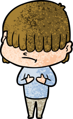 Bir insan tarafından çizilmiş dağınık saçlı çizgi film çocuğu.