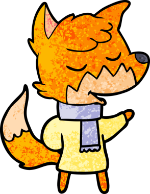 Bir insan tarafından çizilmiş kışlık giysili bir tilki.