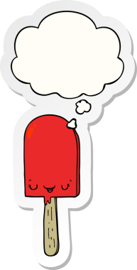 Düşünce baloncuklu buz lolipopu insan tarafından çizilmiş bir çıkartma.