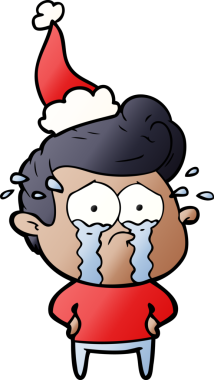 Bir insan tarafından çizilmiş, ağlayan, Noel Baba şapkası takan bir adamın gradyan çizimi.