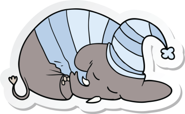 Bir insan tarafından çizilmiş pijamalı uyuyan fil çıkartması.