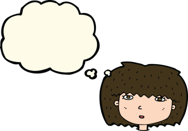 Bir insan tarafından çizilmiş düşünce baloncuklu kadın yüzü.