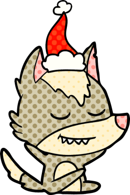 Bir insan tarafından çizilmiş Noel Baba şapkası giymiş bir kurt resmi.