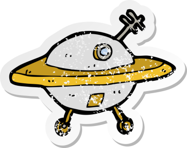 Bir insan tarafından çizilmiş bir uçan daire desenli karikatür çıkartması.