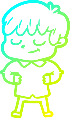 Bir çizgi film karakteri çizen soğuk çizgi bir insan tarafından çizilmiş mutlu çocuk.