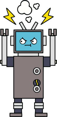 Bir insan tarafından çizilmiş sevimli bir robot karikatürü.