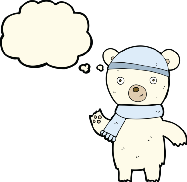 Bir insan tarafından çizilmiş düşünce baloncuğu ile kutup ayısı sallayan çizgi film