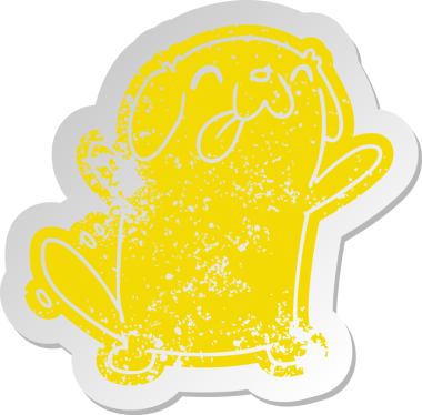 Bir insan tarafından çizilmiş sevimli bir köpeğin eski çizgi film etiketi kawaii