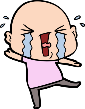 Bir insan tarafından çizilmiş ağlayan kel bir adam.