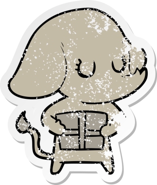 Bir insan tarafından çizilmiş sevimli bir filin sıkıntılı çıkartması.