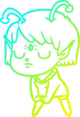 Bir insan tarafından çizilmiş bir uzaylı kız çizgi filmi.