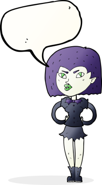 Bir insan tarafından çizilmiş konuşma balonu olan vampir kız.