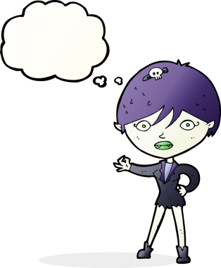 Bir insan tarafından çizilmiş düşünce balonlu vampir kız.