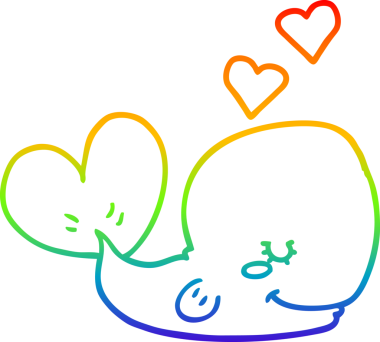 Gökkuşağı gradyan çizgisi bir insan tarafından çizilmiş aşık bir balina karikatürü