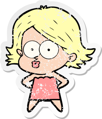 Bir insan tarafından çizilmiş karikatür kızının sıkıntılı çıkartması.