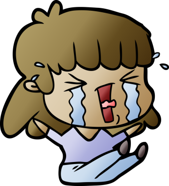 Bir insan tarafından çizilmiş gözyaşları içindeki çizgi film kadını.