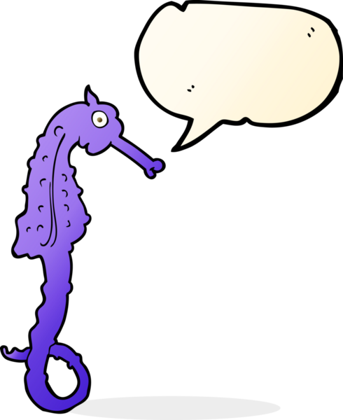 Bir insan tarafından çizilmiş konuşma balonlu deniz atı çizgi filmi.