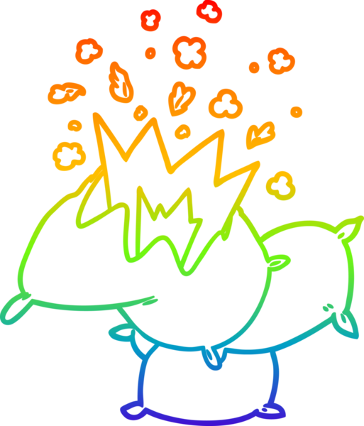 Bir insanın çizdiği yastık savaşının çizgi film çizimi.