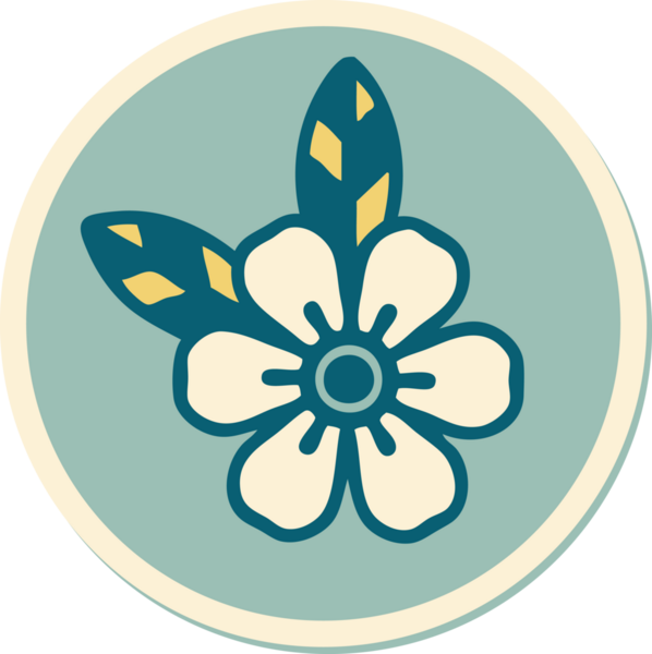 Bir insan tarafından çizilmiş geleneksel bir çiçek stiliyle dövme çıkartması.